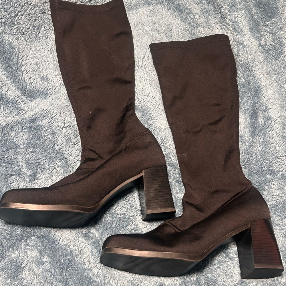 Merona Black Square Toe Block Heel Tall Sock Boots - Size 10
